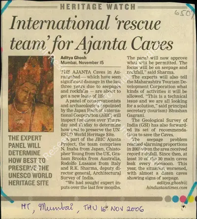 Aditya Ghosh (Reporter), International 'Rescue team' for Ajanta Caves, 2006, Newspaper Clipping