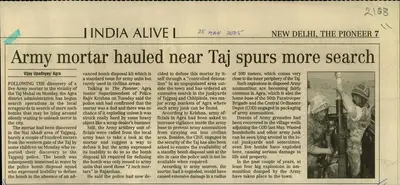 Vijay Upadhyay (Reporter), Army Mortar Hauled Near Taj Spurs More Search, 2005, Newspaper Clipping