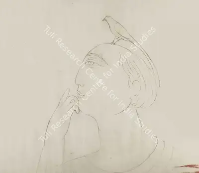 Manjit Bawa (Artist), Untitled (Man and Bird), 1989, Drawing