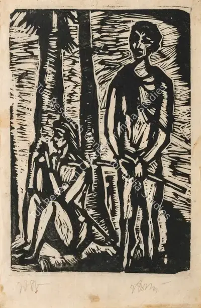 B.B. Mukherjee (Artist), Massage Boy, 1948, Graphic Art