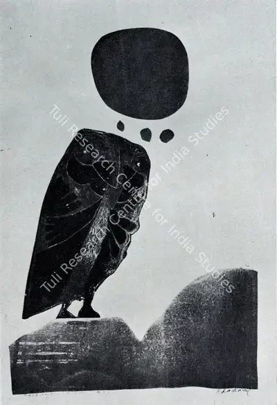 R.B. Bhaskaran (Artist), Owl-I, 1977, Graphic Art