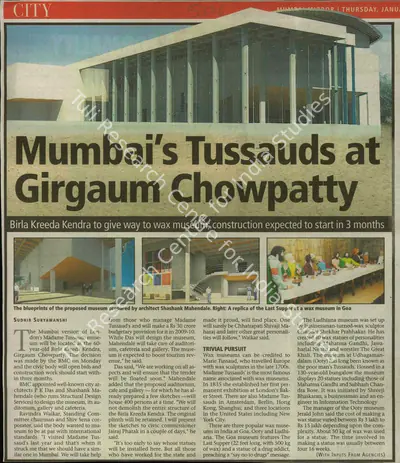 Sudhir Suryawanshi (Reporter), Mumbai's Tussauds at Girgaum Chowpatty, 2009, Newspaper Clipping