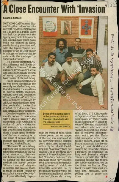 Sujata B. Shakeel (Reporter), A Close Encounter with 'Invasion', 2003, Newspaper Clipping