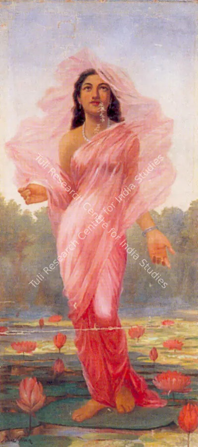 Raja Ravi Varma (Artist), Lady Standing on Lotuses, 1897, Painting