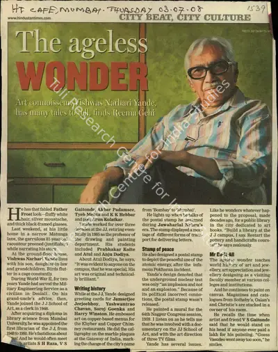 Reema Gehi (Reporter), The Ageless Wonder, 2008, Newspaper Clipping