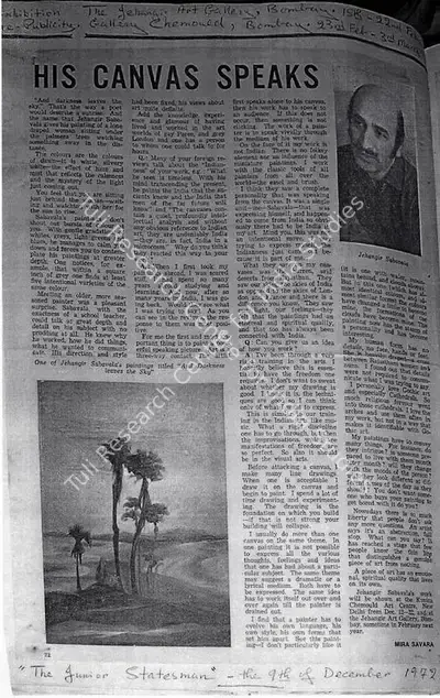 Mira Savara (Writer), His canvas speaks, 1972, Newspaper Clipping