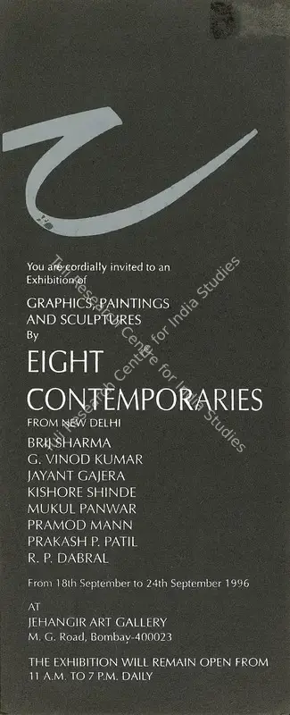 An Exhibition of Graphics, Paintings and Sculptures by Eight Contemporaries, 1996, Group Exhibition Invitation