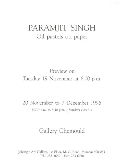 Paramjit Singh (Artist), Paramjit Singh, 1996, Solo Exhibition Invitation
