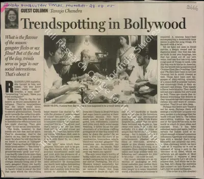 Tanuja Chandra (Writer), Trendspotting in Bollywood, 2005, Newspaper Clipping
