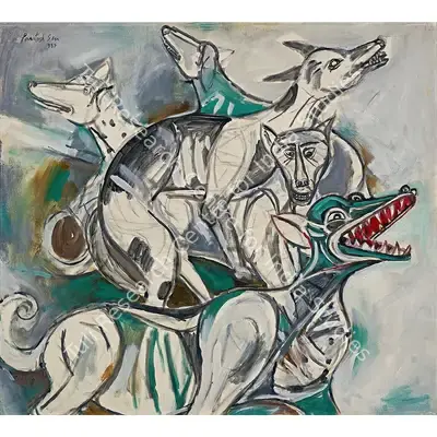 Paritosh Sen (Artist), Nobody's Dogs, 1987, Painting