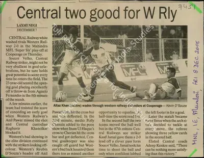 Laxmi Negi (Reporter), Central two good for W Rly, 2006, Newspaper Clipping