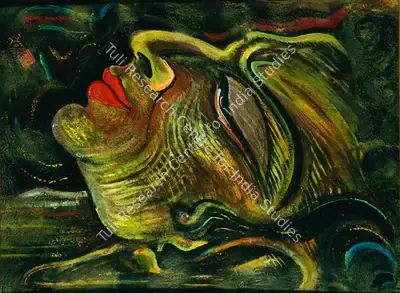 Sudhir Khastgir (Artist), Buddha's Head, 1949, Painting