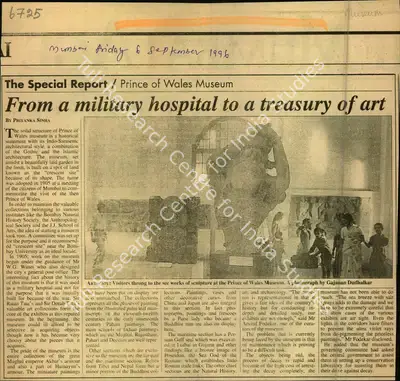 Priyanka Sinha (Reporter), From a Military Hospital to a Treasury of art, 1996, Newspaper Clipping