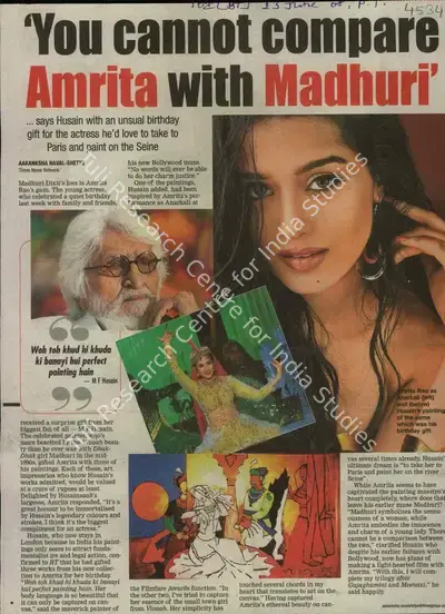 Aakanksha Naval-Shetye (Reporter), You Cannot Compare Amrita with Madhuri, 2008, Newspaper Clipping