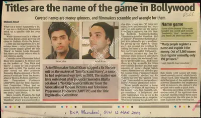 Shabana Ansari (Reporter), Titles are the name of the game in Bollywood, 2006, Newspaper Clipping
