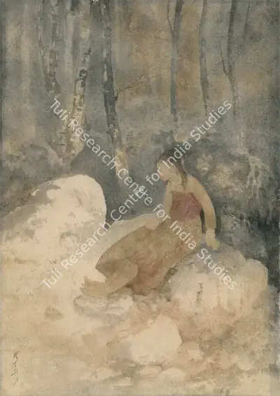 Abanindranath Tagore (Artist), Girl Seated On Rocks, 1911, Painting