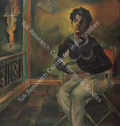 Sen, Paritosh (Artist). Isabelle In Black Dress. Acrylic on canvas, 1982 | Painting  | 00879852