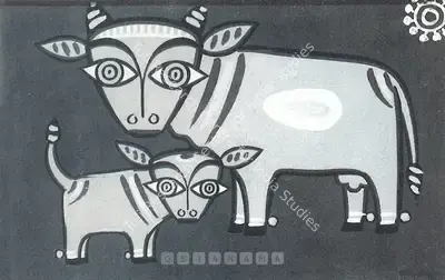 Jamini Roy (Artist), Cow & Calf, 1940, Painting
