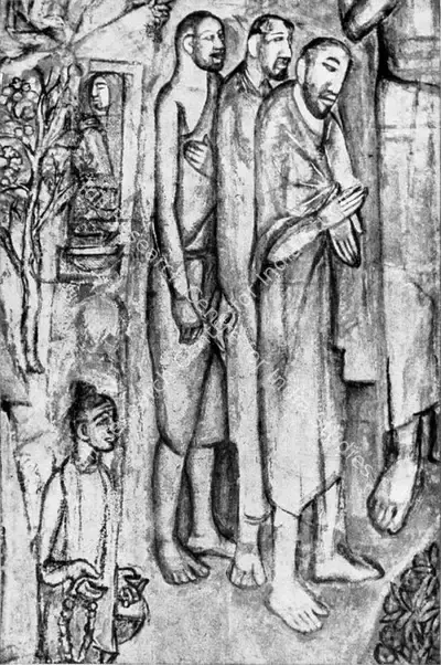 Benode Behari Mukherjee (Artist), Mediaeval Saints, 1947, Painting