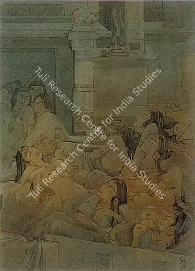 Ramgopal Vijaiwargiya (Artist), Hanuman at the Harem of Ravana, Painting