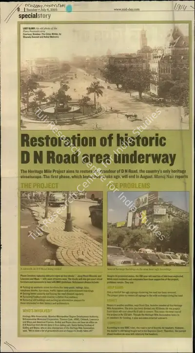 Manoj Nair (Reporter), Restoration of Historic D N Road area Underway, 2003, Newspaper Clipping