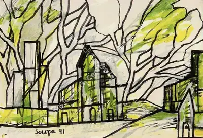 F.N. Souza (Artist), Townscape, 1991, Painting