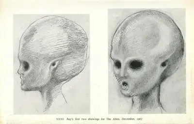 Ray, Satyajit (Artist). Prototype sketch of Ray's The Alien. 1967 | Portrait of a Director Satyajit Ray, 1971 | Drawing | FineArts | 00662838