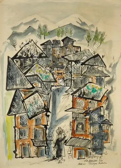 Laxman Pai (Artist), Kashmir - Srinagar Mohalla, 1965, Painting