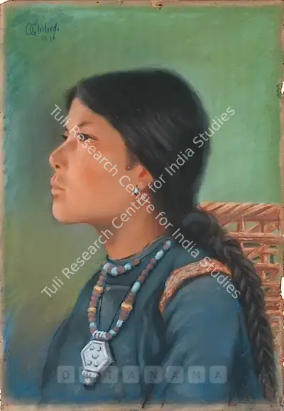 Olinto Ghilardi (Artist), Portrait Of A Tibetan / North - Eastern Indian Girl, 1896, Drawing
