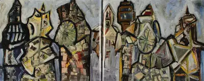 S.K. Bakre (Artist), Large Cityscape, 1963, Painting