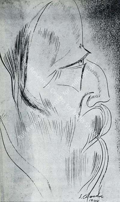 Shiavax Chavda (Artist), Old Man, 1944, Drawing