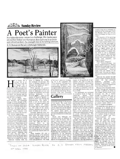 A.S. Raman (Writer), Poet's Painter, 1988, Newspaper Clipping