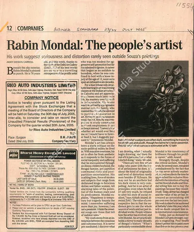 Arati Menon Garroll (Writer), Rabin Mondal: The People's Artist, 2005, Newspaper clipping