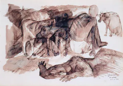 Somnath Hore (Artist), Untitled, 1977, Drawing