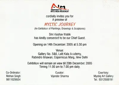 Vijender Sharma (Curator), A Preview of Mystic Journey, 2005, Group Exhibition Invitation
