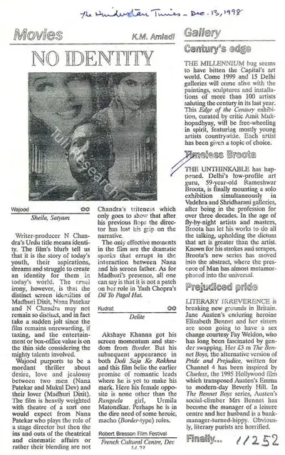 K.M. Amladi (Writer), Timeless Broota, 1998, Newspaper clipping