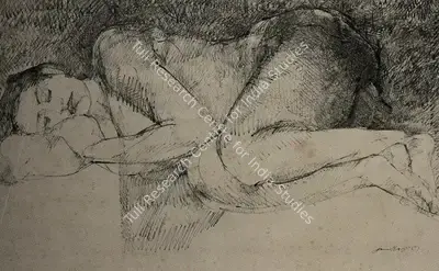 Jamil Naqsh (Artist), Untitled (Reclining Nude), 1989, Painting