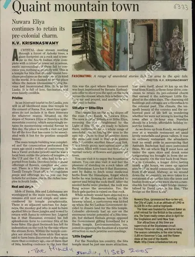 K.V. Krishnaswamy (Reporter), Quaint Mountain town, 2005, Newspaper Clipping
