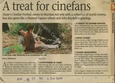 Vikas Hotwani (Reporter), A treat for Cinefans, 2008, Newspaper Clipping