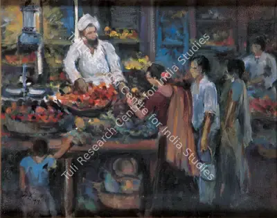 N.S. Bendre (Artist), Fruit Seller, 1955, Painting