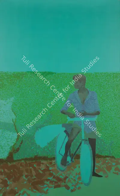 Patel, Gieve (Artist). Bicyclist In The Field, 1979 | Painting, Os.Mum/23.03.12, 2012 · Osian's