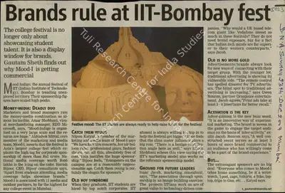 Gautam Sheth (Reporter), Brands rule at IIT-Bombay fest, 2007, Newspaper Clipping