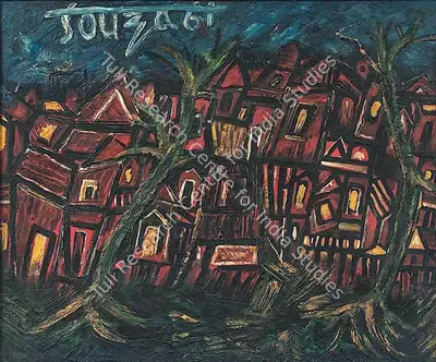 F.N. Souza (Artist), Townscape, 1961, Painting