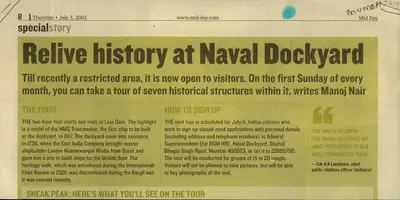 Manoj Nair (Reporter), Relive History at Naval Dockyard, 2003, Newspaper Clipping