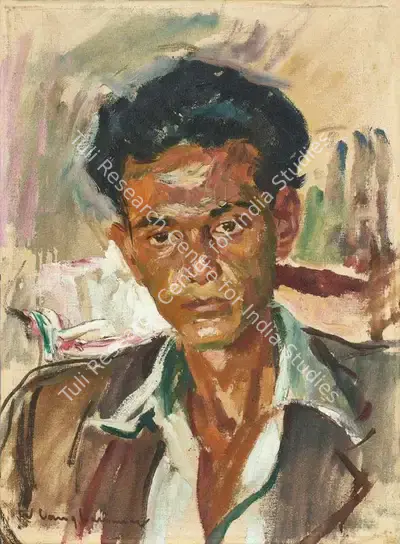 Walter Langhammer (Artist), Portrait of S.H. Raza, 1945, Painting