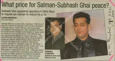 Gautam Buragohain (Reporter), What Price For Salman-Subhash Ghai Peace, 2006, Newspaper Clipping