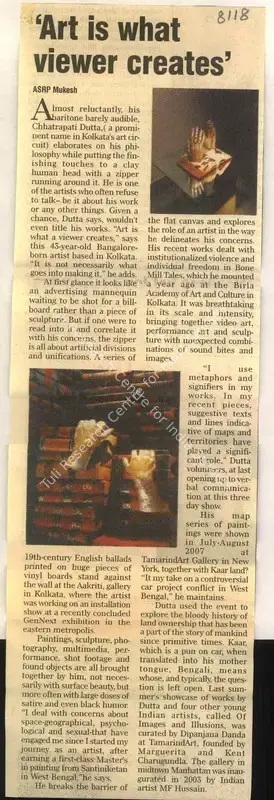ASRP Mukesh (Reporter), Art is what Viewer Creates, 2008, Newspaper Clipping