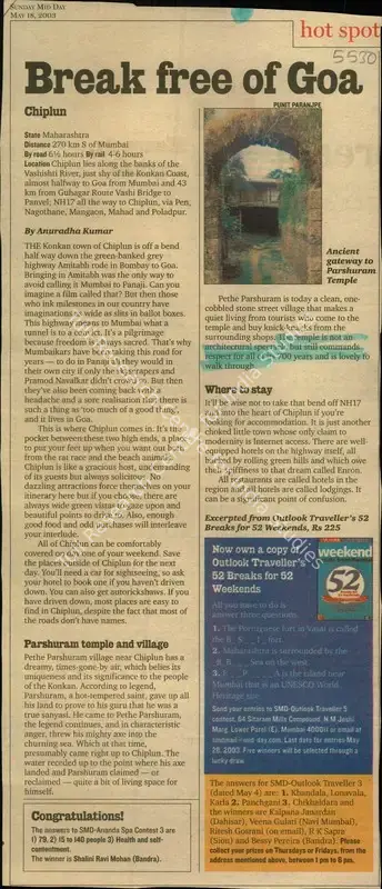 Anuradha Kumar (Reporter), Break Free of Goa, 2003, Newspaper Clipping