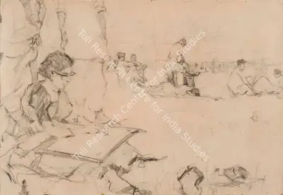 Bikash&nbsp;Bhattacharjee (Artist), Untitled (Katayun Sketching Outdoors), 1961, Drawing