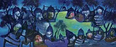Manu Parekh (Artist), Blue Banaras, 2006, Painting